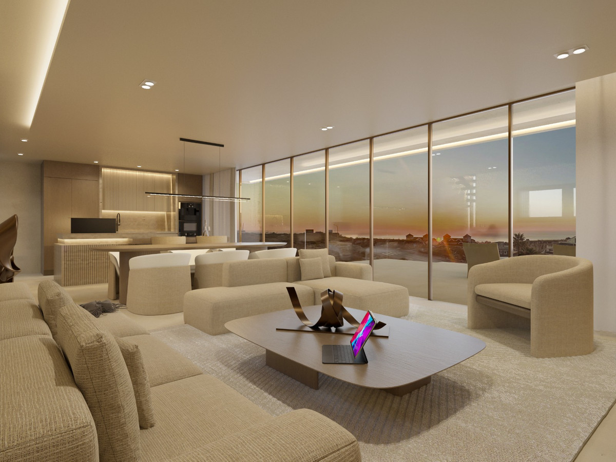 La Roca 2 – Benalmadena - open-plan living room with floor-to-ceiling windows and sunset views over Benalmadena