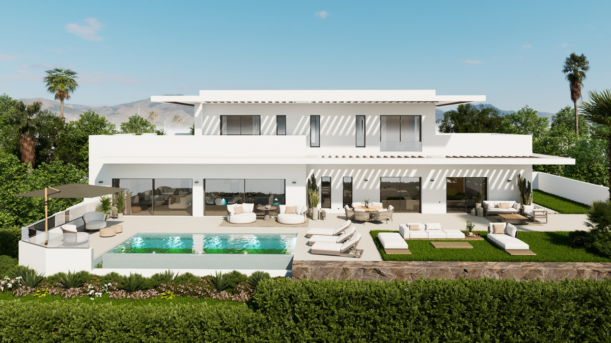 Tailor Made Villa in Casares – Casares - modern white two-storey villa exterior with infinity pool, sun terrace, and landscaped garden in Casares, Málaga