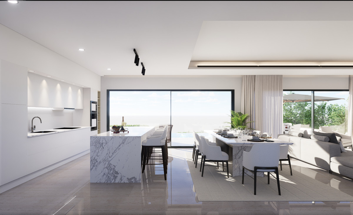 Tailor Made Villa in Casares – Casares - open-plan kitchen, dining area and living room with floor-to-ceiling glass sliding doors and sea views