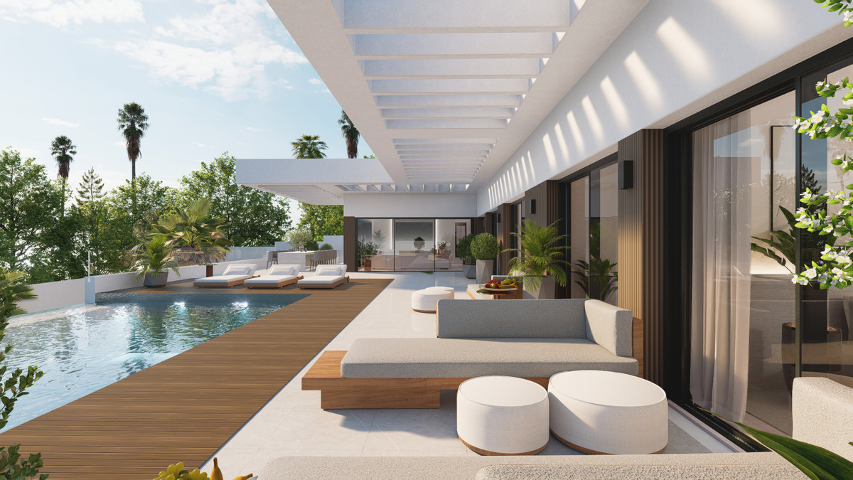 Tailor Made Villa in Casares – Casares - luxury outdoor terrace with pool, wooden deck, and pergola-covered lounge area