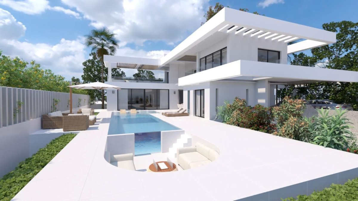 Tailor-Made Villa Manilva – Manilva - modern white exterior with private pool, sunken lounge area and lush garden terrace