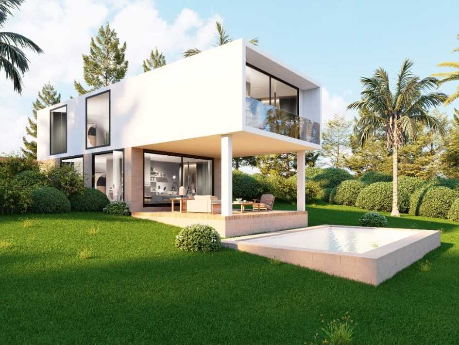Villa Eco Zero Estepona Golf – Valle Romano - modern two-storey white villa with pool and lush garden