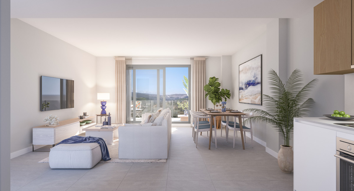 Alonia – Manilva - bright open-plan living and dining area with floor-to-ceiling glass doors and hillside views