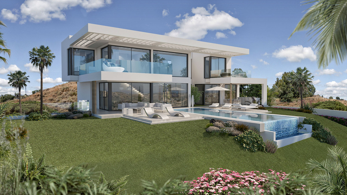 Villa Armonía – La Cala Golf - modern white two-storey villa exterior with infinity pool, terraces and landscaped garden