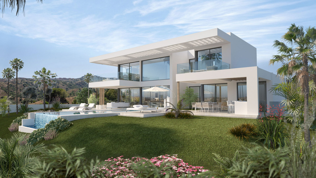 Villa Armonía – La Cala Golf - modern white two-storey villa exterior with pool, terrace and landscaped garden