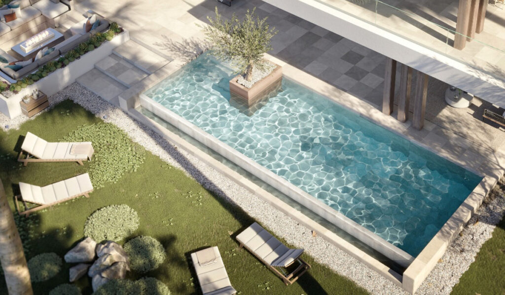 VILLA AZAHAR Reserva Golf – La Cala de Mijas - aerial view of private pool, sun loungers and landscaped garden